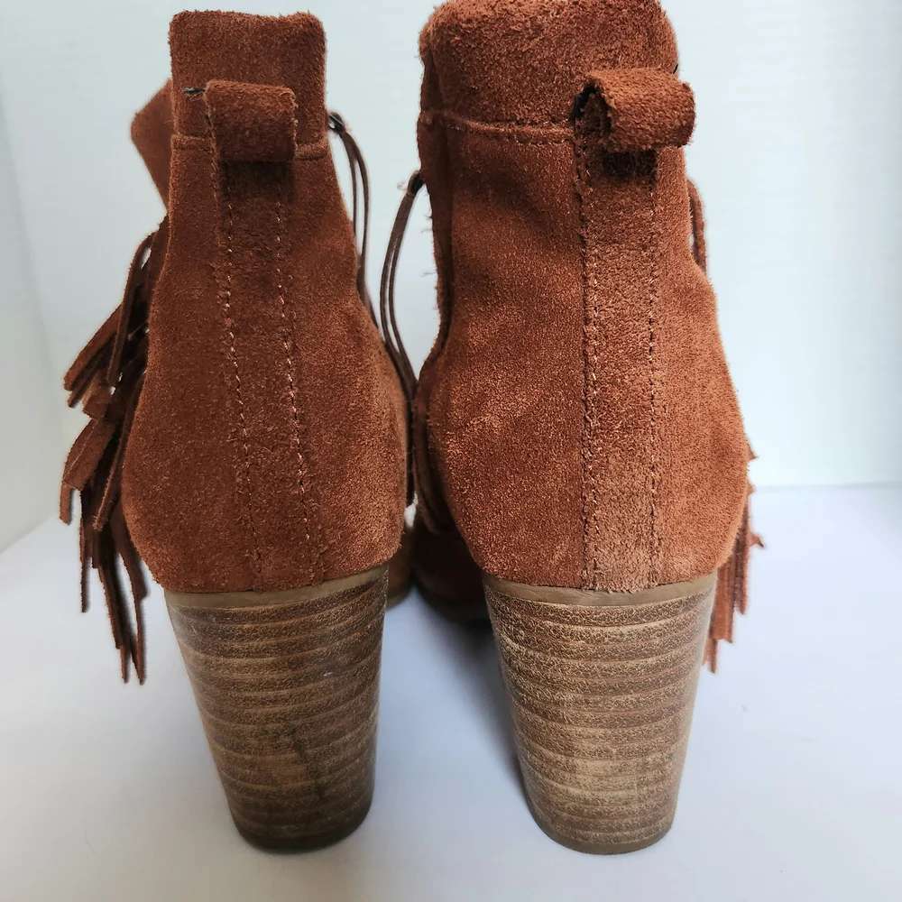 Toms Fringe Suede Ankle Boots - Brown Rust Pumpkin Womens 7.5
